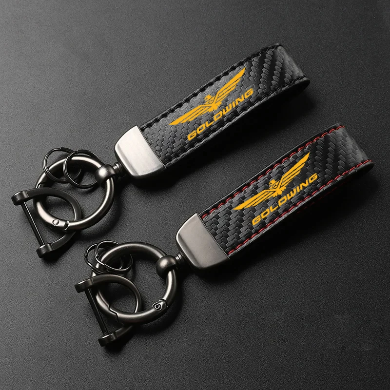 1PCS Motorcycle PU Leather Carbon Fiber Pattern Keychain Accessories For Honda Gold Wing 1800 1500 1200 Goldwing GL1800 GL