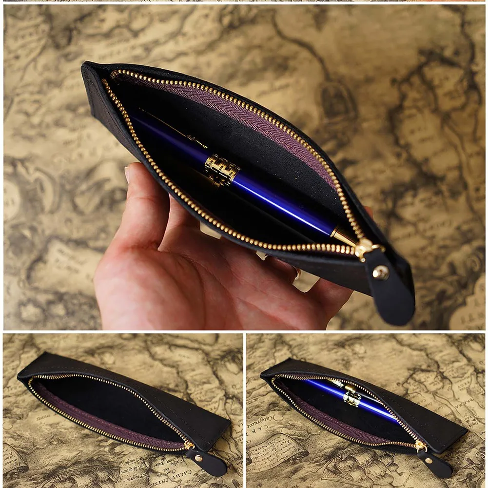 Astuccio portapenne in pelle retrò astuccio portapenne per studenti fatto a mano in pelle borsa portaoggetti per cancelleria scolastica 5 penne custodia blu