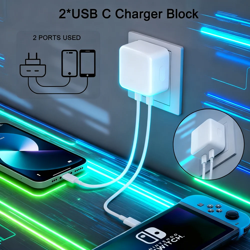 

Зарядное устройство с двумя портами USB C, 35 Вт, 2 порта для 16 15 14 Plus Pro Max 13 12 11, быстрое зарядное устройство, блок питания для мобильных телефонов