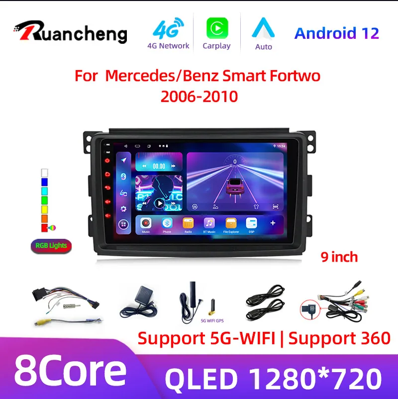 Carplay Android System Car DVD Multimedia Player For Mercedes/Benz Smart Fortwo 451 2011 2012 2013 2014 2015 WiFi Radio GPS