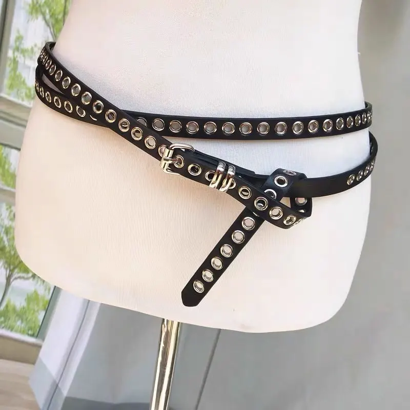 Punk Double Loop Thin Belt, Retro Double Layer Waist Chain