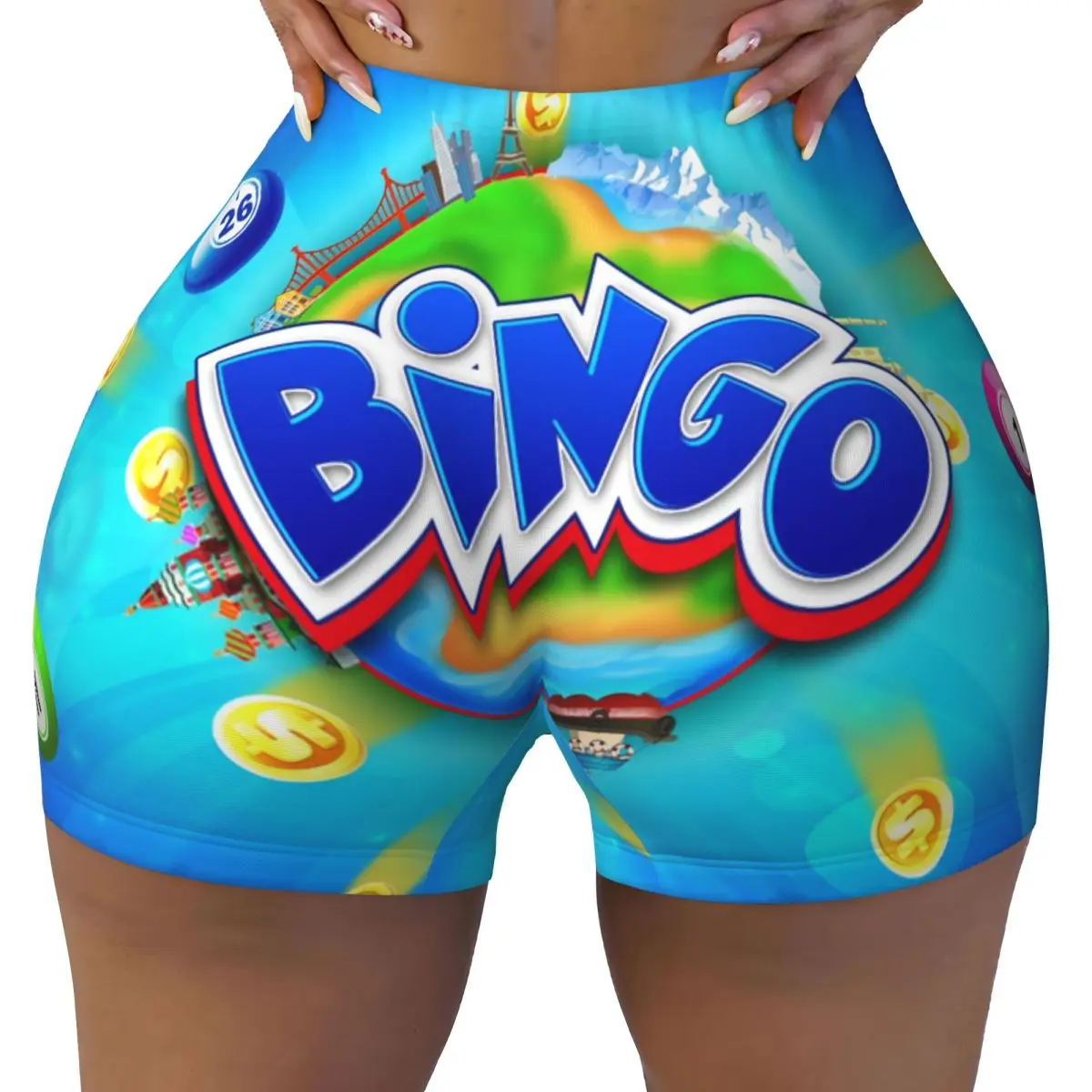 Custom Women Bingo Paper Game Workout Yoga Shorts Athletic Gym Volleyball Biker Shorts