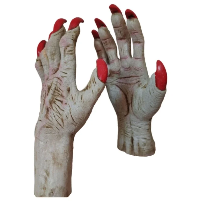Werwolf-Hände Krallen-Handschuhe Halloween Latex Wolf Gruselige Dämonen-Hände Rote Nagel-Pfoten-Handschuhe Party Cosplay Halloween-Kostüm-Handschuhe