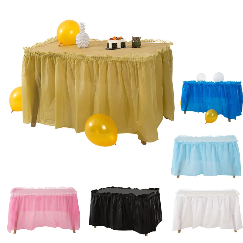 Self-adhesive Reusable Plastic Tablecloth and Table Skirt Set For Birthday Wedding Party Waterproof and Oil Proof Easy Clean