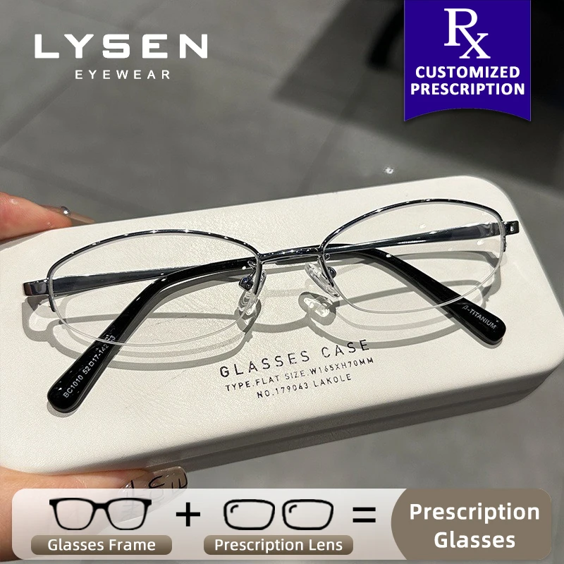 

LYSEN New Oval Half-Frame Women Prescription Glasses Anti Blue Light Myopia Glasses Customized Anti-Reflective Reading Glasses