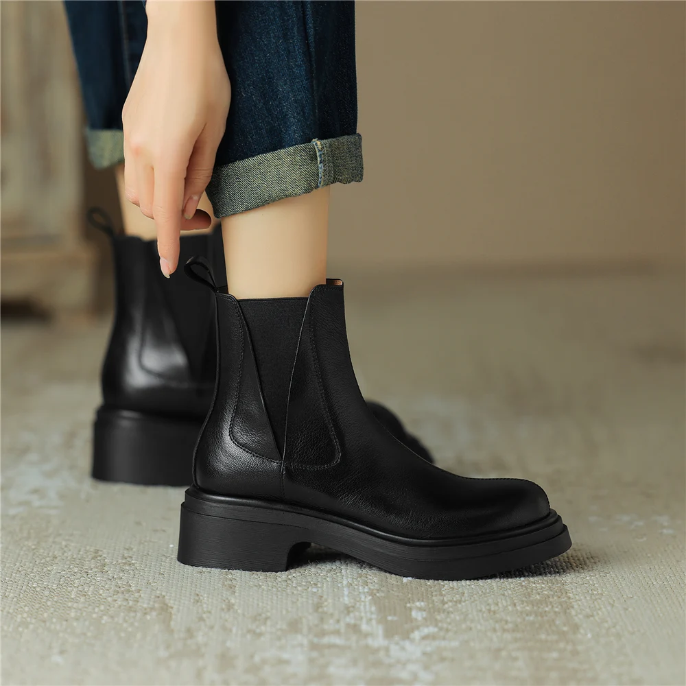 FEDONAS Basic Leisure Casual Women Short Boots Genuine Leather High Quality Thick High Heels Autumn Winter Shoes Woman Outdoor