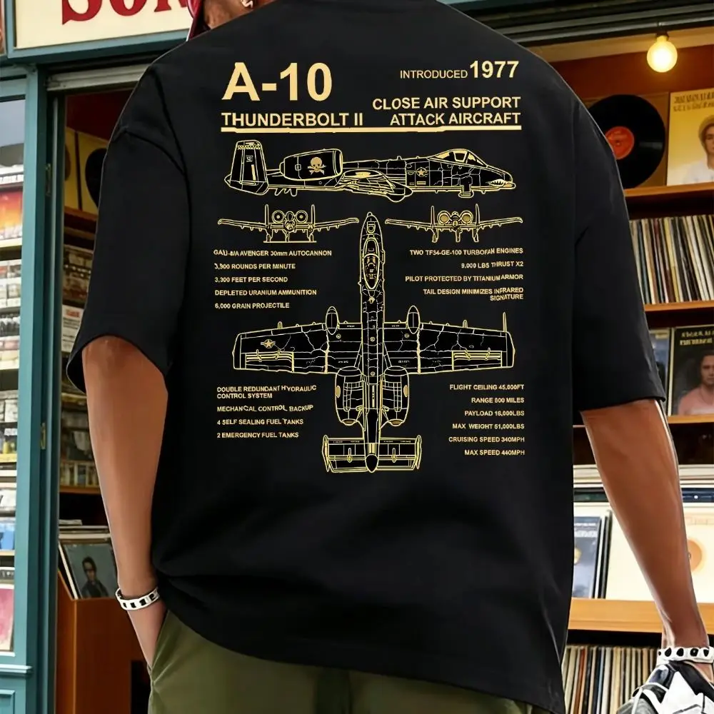 Summer Men'S A-10 Thunderbolt II Military Jet Blueprint T-Shirt Loose  Aviation Enthusiast Tee Printed Attack Aircraft Cutaway