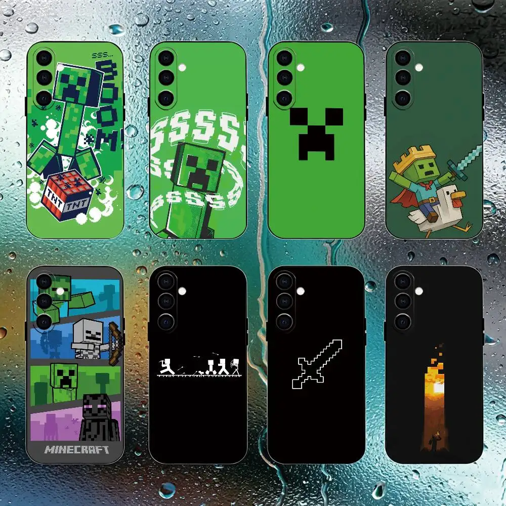 Capa de celular Game M-Minecrafts para Samsung Galaxy A73, A72, A71, A70, A53, A52, A51, outros, capa preta macia