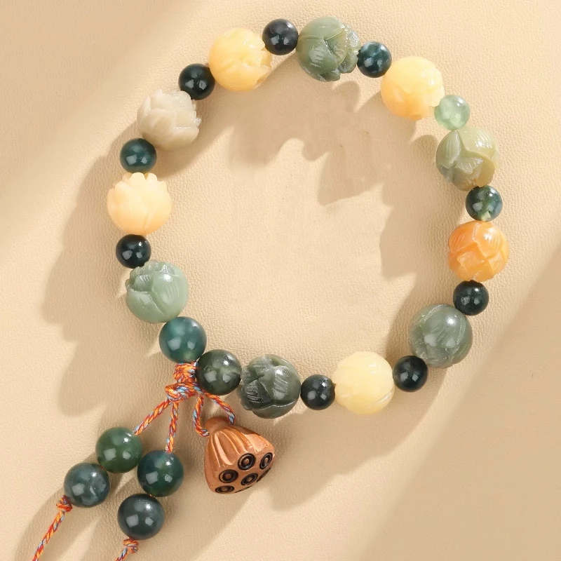 Tibetan Buddha Bodhi Lotus Beaded Bracelet Wooden Beads Buddha Prayer Bracelets for Men Women Yoga Relieve Anxiety Charm Jewelry