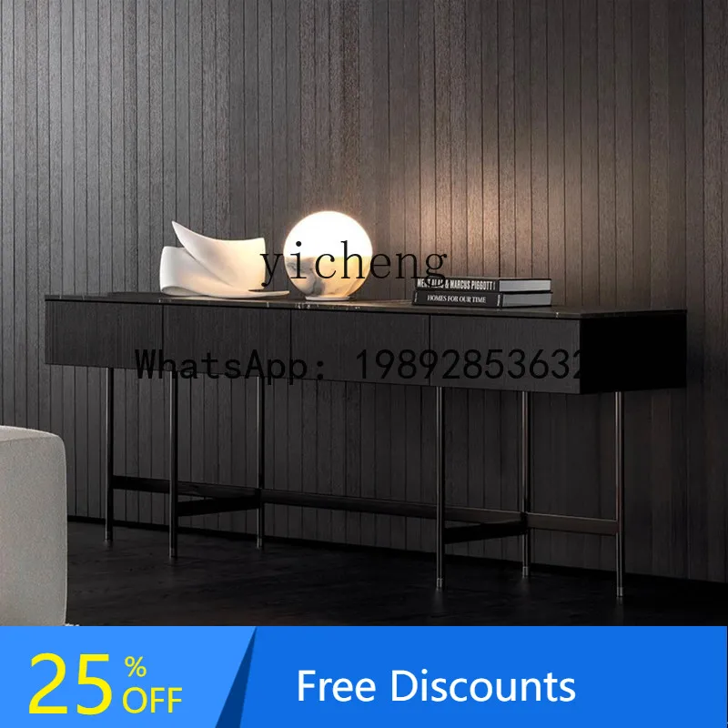 

FZ minimalist dining side cabinet Miloti living room entry solid wood enigma cabinet rock slab stainless steel dining cabinet