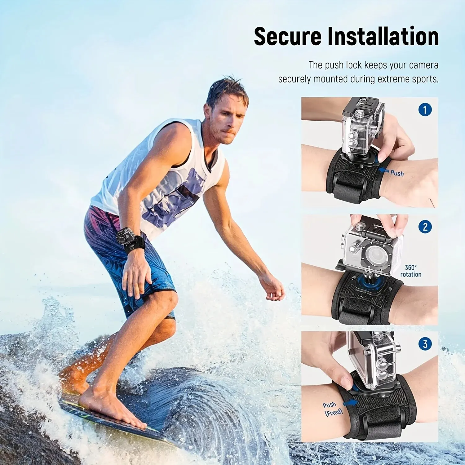 Wrist Strap 360 Degree Rotating for Gopro Hero 13 12 11 10 9 8 Black 7 6 5 4 3 Silver White Max Session AKASO EKEN DJI Yi Apeman