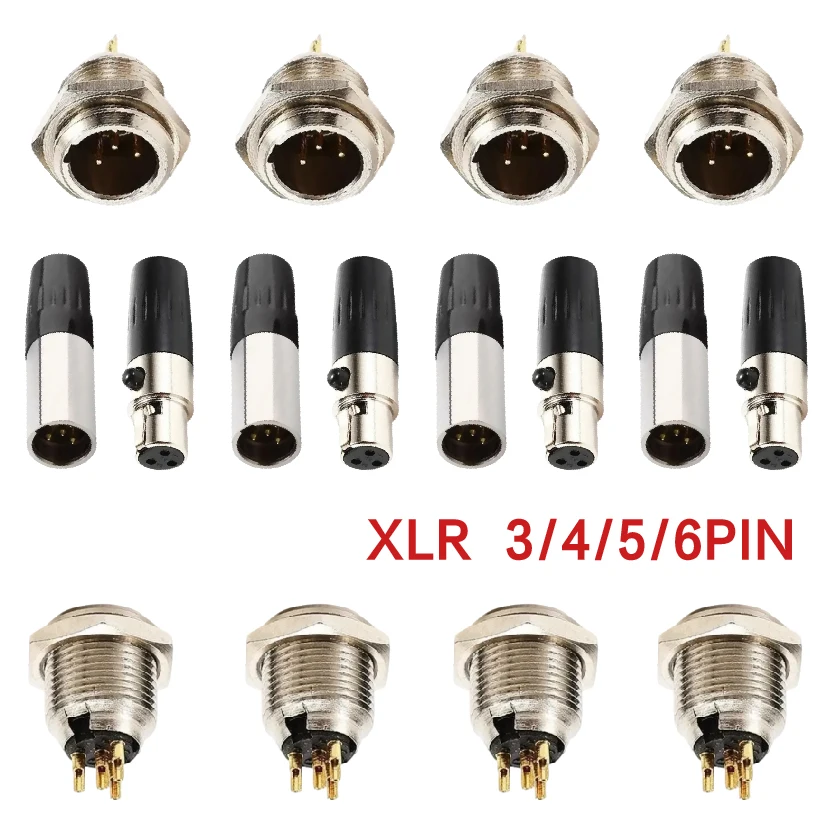

XLR Male Plug Female Socket 3/4/5/6 Pin Solder Type Connector for Mic Headset Audio Equipment