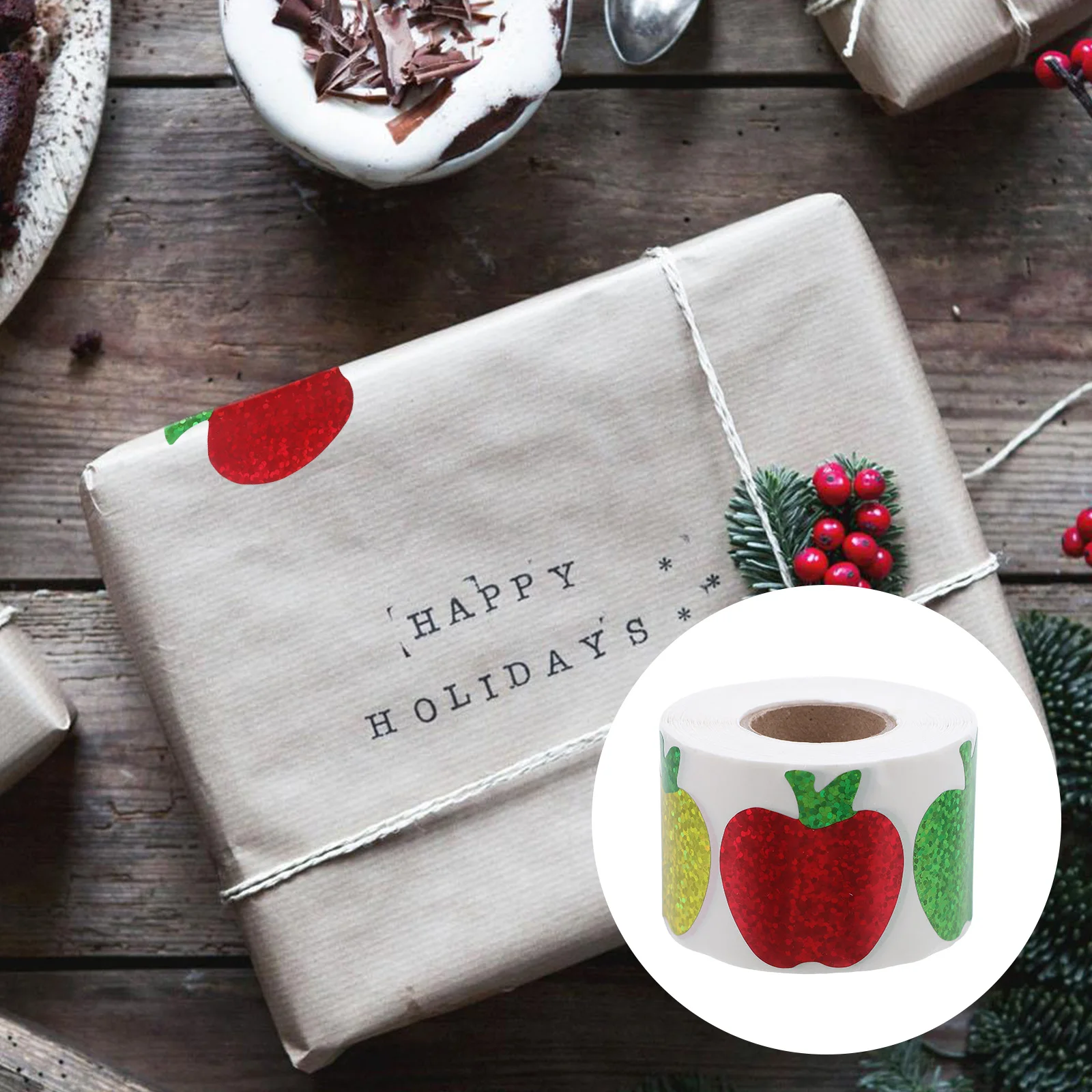 

3pcs 3 Rolls Apple Pattern Sealing Stickers Cute Cartoon For Holiday Envelope Box Seal Packaging Christmas Back To