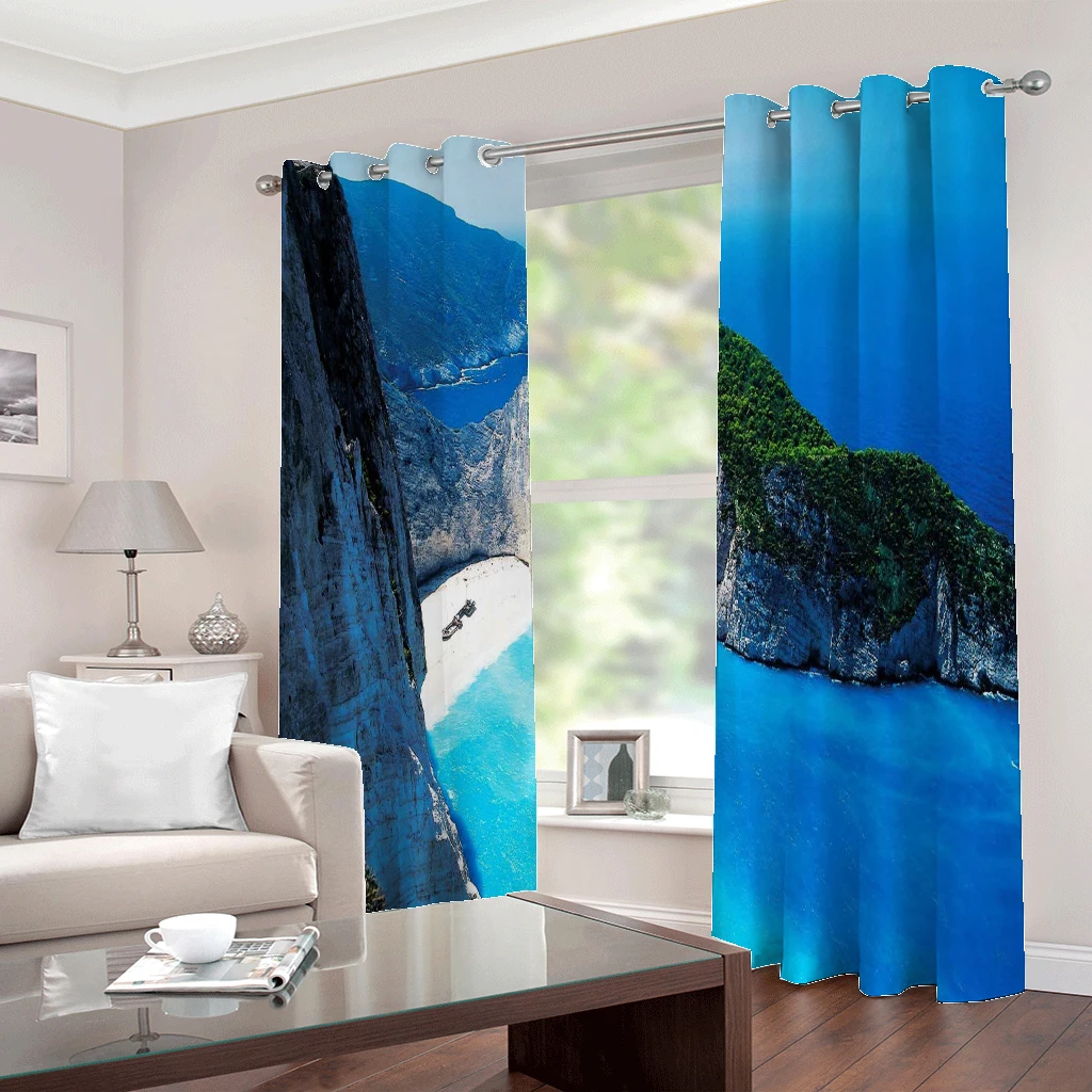 Photo blue landscape curtains 3D Curtain Printing Blockout Polyester Photo Drapes Fabric Decoration curtains