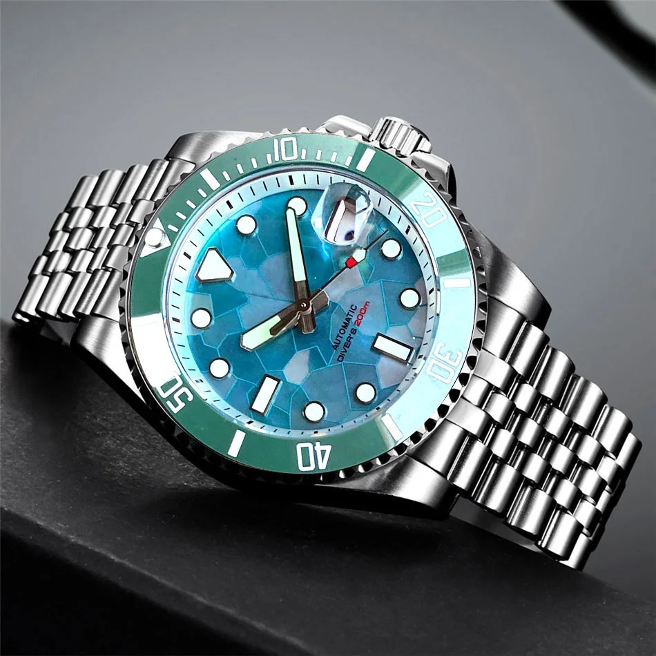 

Tandorio 40mm Blue Mother Of Pearl Dial Men's Watch Fit NH35A Automatic Movement Sapphire Glass Ceramic Bezel Jubilee Bracelet