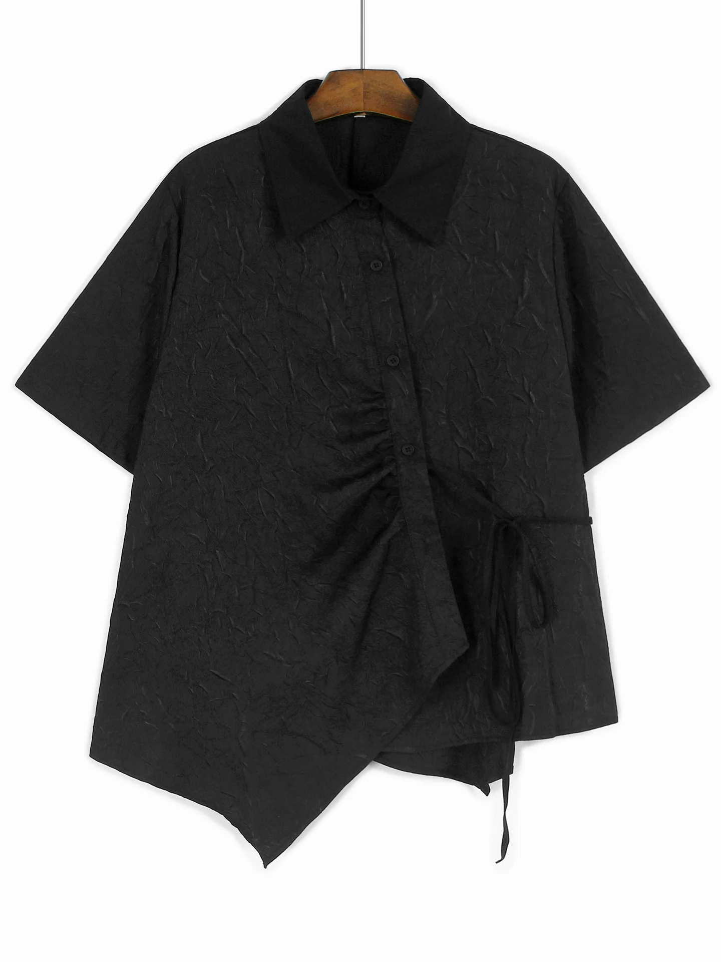 

Unique Dark Style Flower Pressing Short Sleeve Shirt for Women Personality Irregular Strap Street Style Loose Fit Casual Shirt