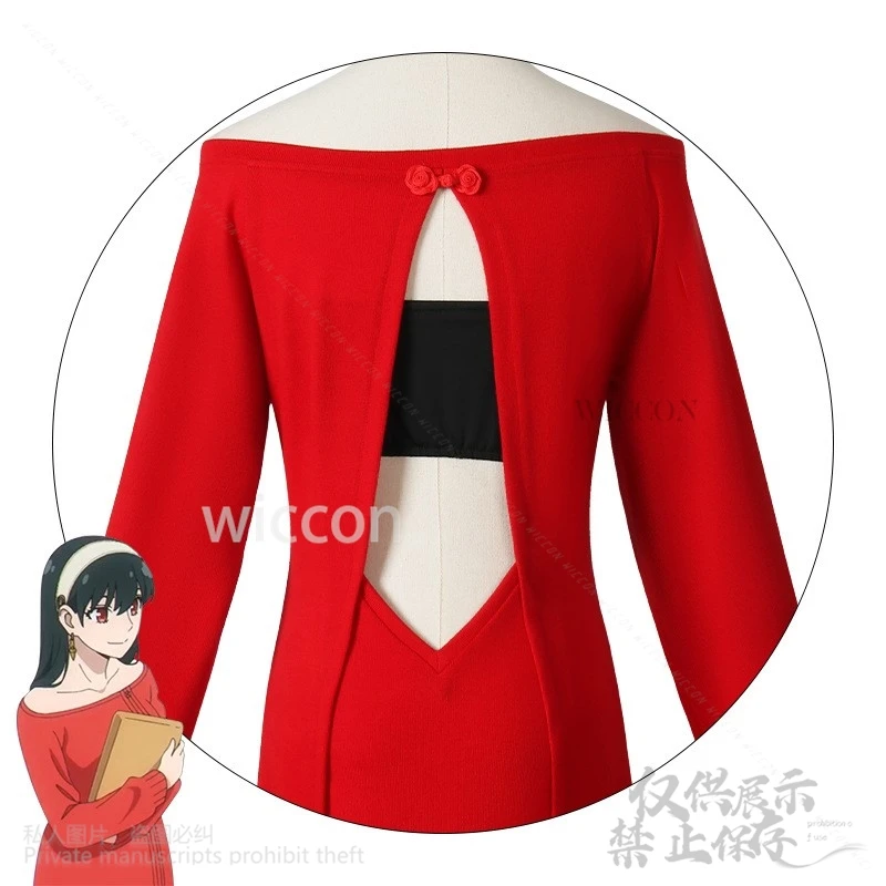 2024 Christmas Cosplay Anime FAMILY Costume Yor Forger Women Sexy Long Red Knitting Sweater Lolita Dress Wigs Halloween Party