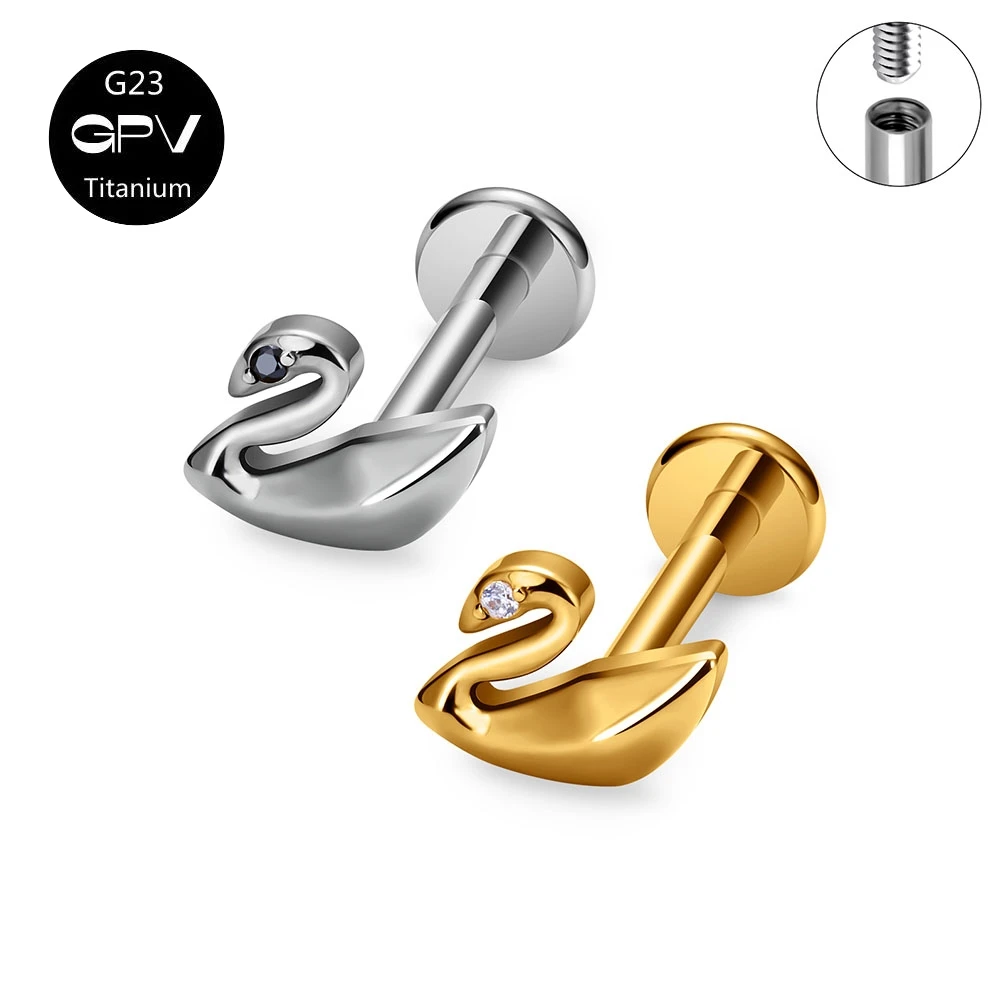 G23 Titanium F136 Swan Earbone Nail High Polished Exquisite Earscreen Perforated Jewelry Banquet Women's Earnails