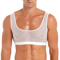 Men Sexy See-through Mesh Crop Tank Tops Sleeveless Sport Workout Fitness Vest Bodybuilding Undershirt Sportswear Nightwear