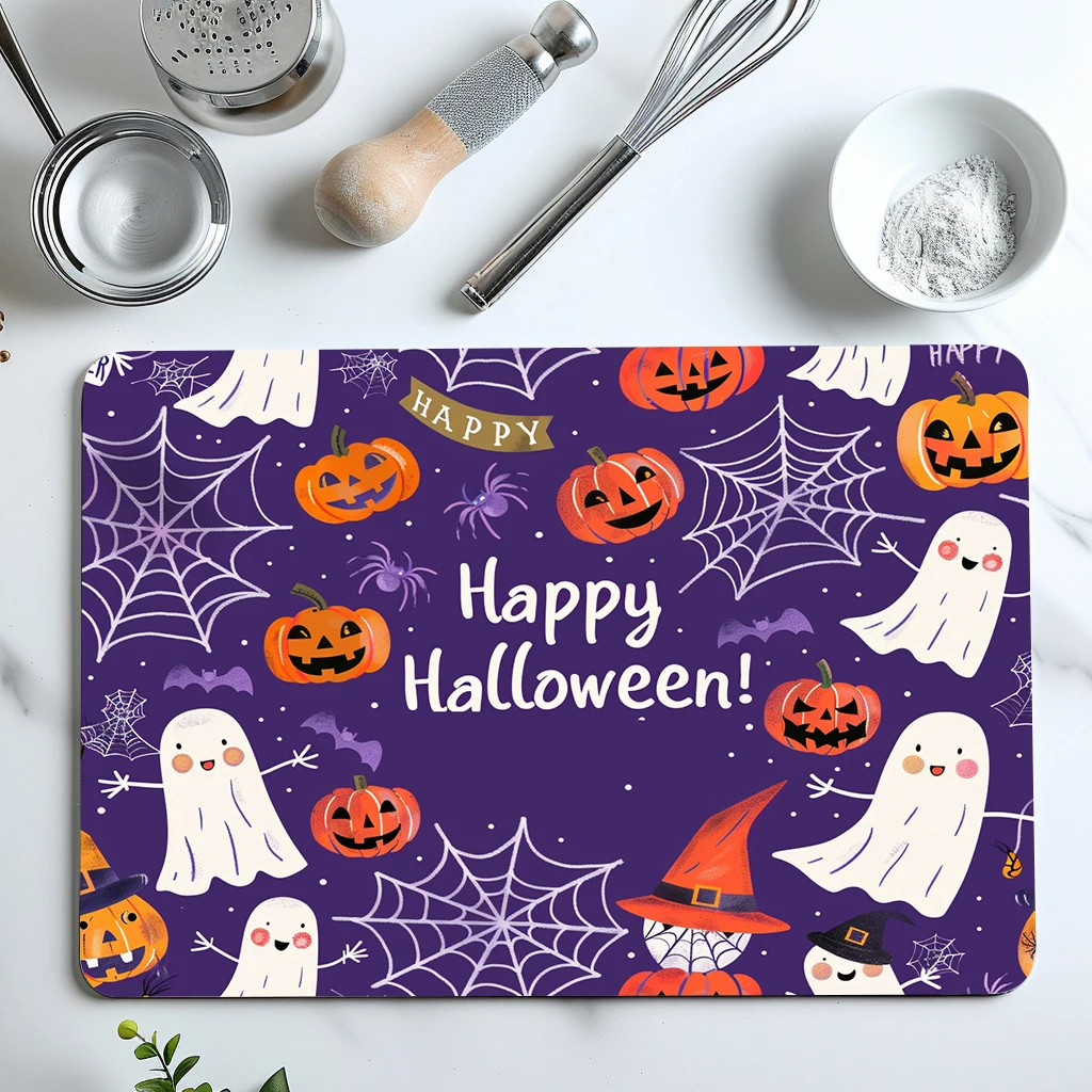 Kitchen Absorbent Drying Mat Spider Web Ghost Pumpkin Bat Text Kitchen Table Decoration & Accessories Color Pattern Tables Mats