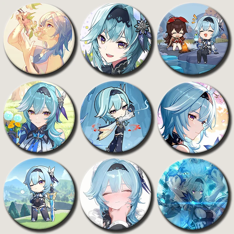 

58mm Anime Character Eula Pins Tinplate Badge Cartoon Eula Brooches for Backpack Hat Clothes Decoration Fans Collection Gifts