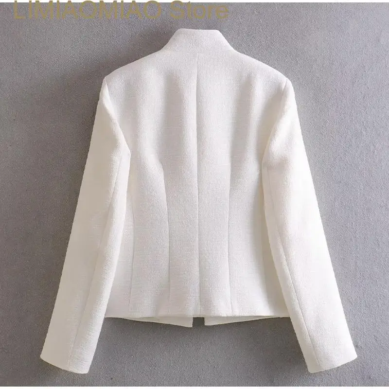 New Autumn Elegant Women's Coat Fashion Long Sleeve Office V-neck Female Coats Winter Streetwear White Blazers Lady Jacket