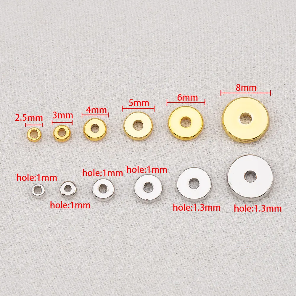 2.5/3/4/5/6mm 18K Gold Color Plated Round Spacer Flat Beads Brass Metal Smooth Separator Beads For DIY Bracelets Jewelry Making