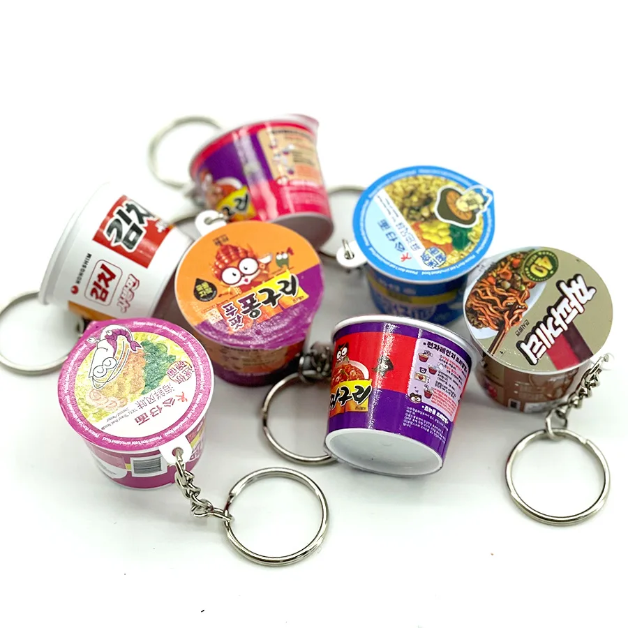 Mini virtual food game Korean small raccoon instant noodles cup key chain miniature Korean Zhajiangmian doll bread bag pendant