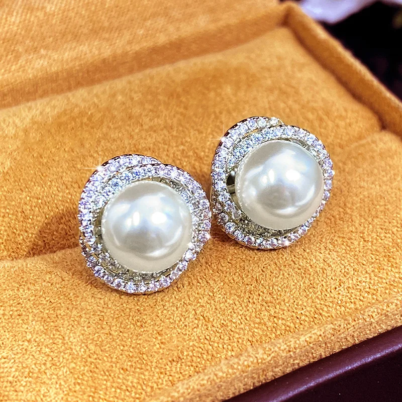 ZAKOL Shiny Imitation Pearl Stud Earrings Fashion Cross Design Aesthetic Women Ear Piercing Accessories Wedding Party Jewelry