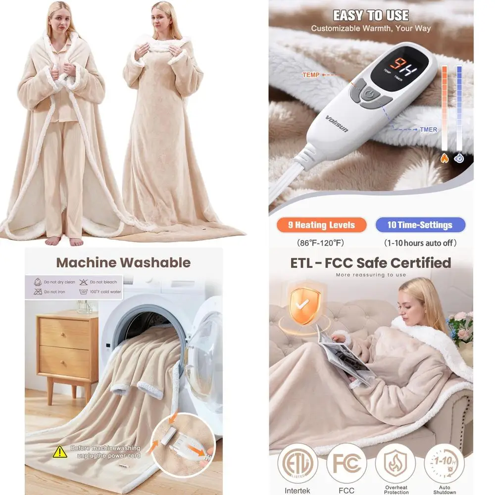 

Electric Heated Blanket with Foot Pocket, Adjustable Temperature, Auto-Off, 50x70 Beige