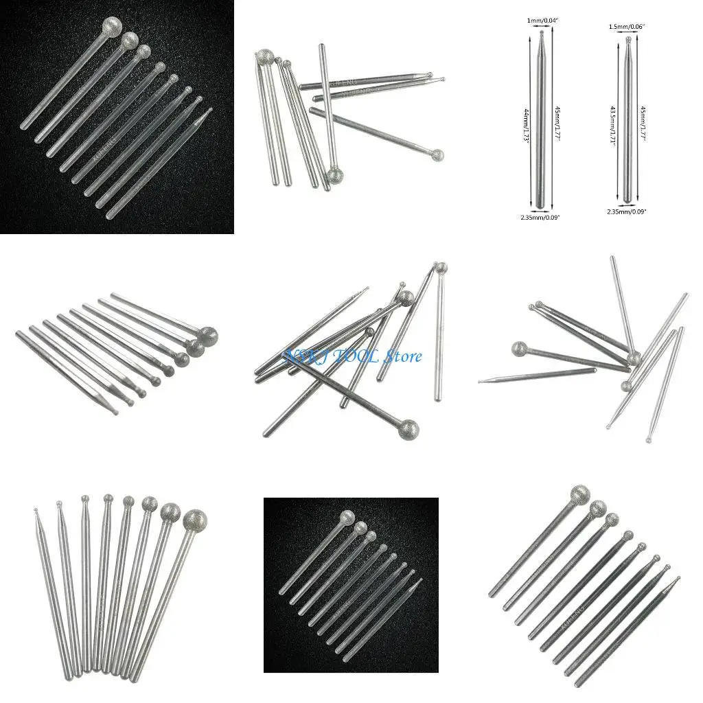 

L8RC Ball Electroplating Electric Grinding 2.35mm Handle Abrasive Grinding Burr for Stone Jewelry Ceramic Carving Polishing