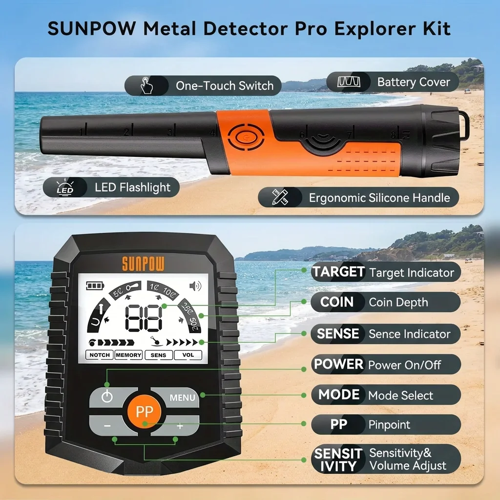 SUNPOW Metal Detector Kit with Pinpointer, 8