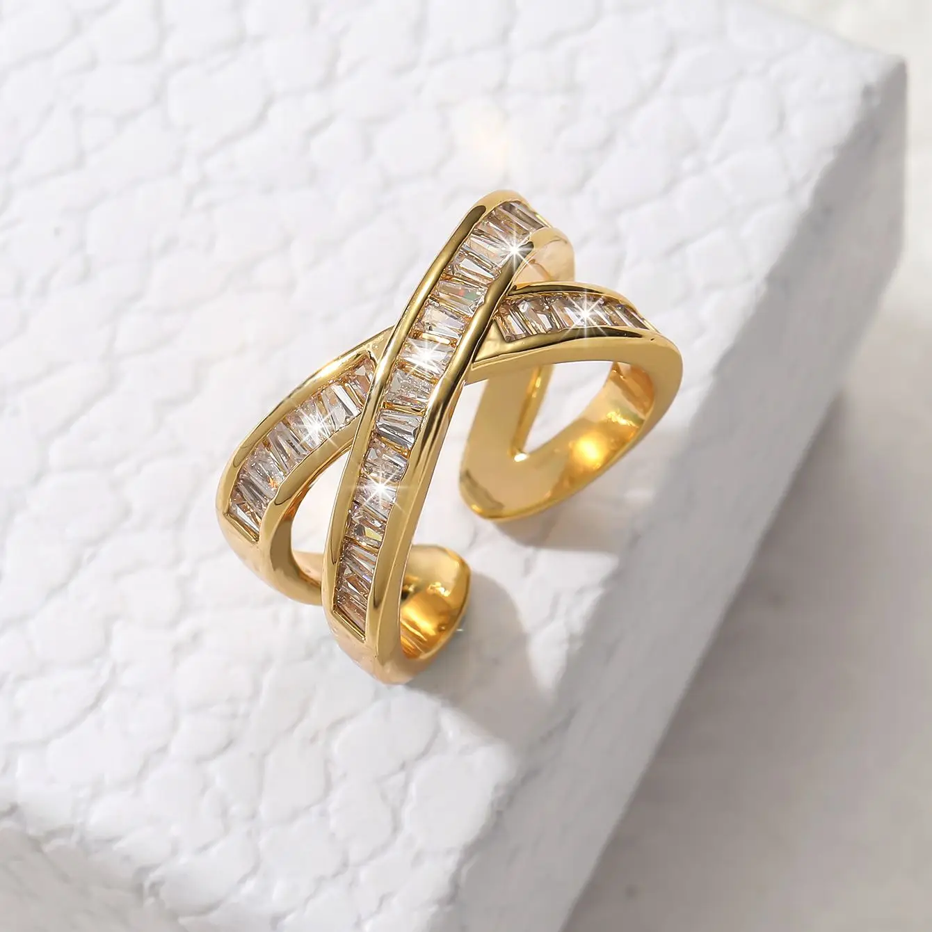 Cross Open Size Gold Plated Wedding Rings for Ladies Fashion Adjustable Ring