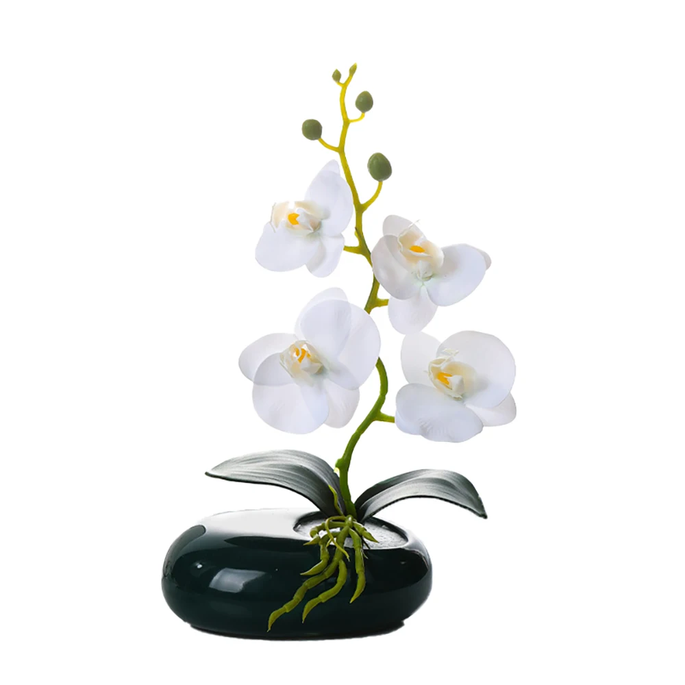 

Elliptical Basin Artificial Flower Bonsai PU Butterfly Orchid Ceramic Vase Sets Home Decorations Ornaments Moth Orchid Potting