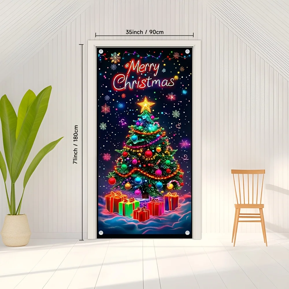 لافتة باب بوليستر شجرة عيد الميلاد المسطحة 2D - الخيار المثالي لاحتفالات المهرجانات والحفلات الموسمية