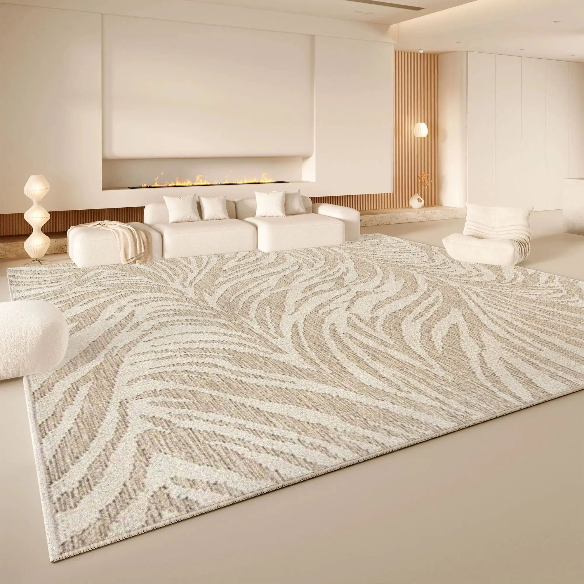 VIKAMA Light Zebra Texture Area Rug Washable Non Slip Living Room Carpet Neutral Wabi Sabi Modern Home Floor Decor Rug Home