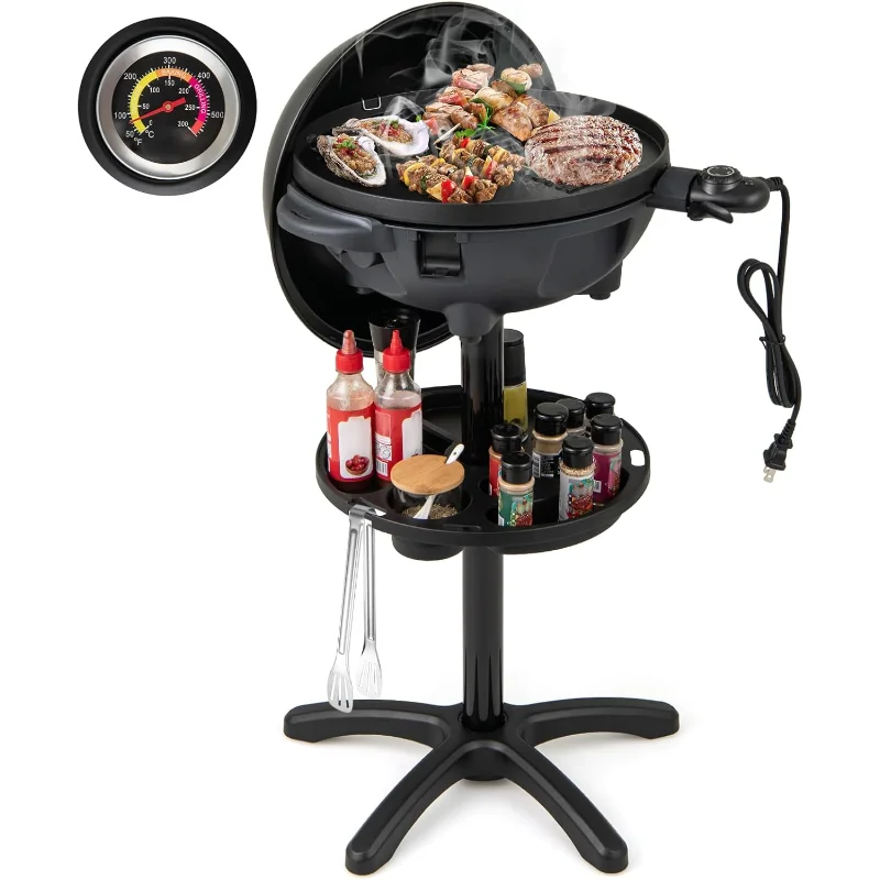 Giantex Elektrogrill für den Außenbereich, 1200 W, elektrische Grillgrills, Kochen im Freien mit Deckel und Thermometer, antihaftbeschichtete Grillplatte, Tropfschale