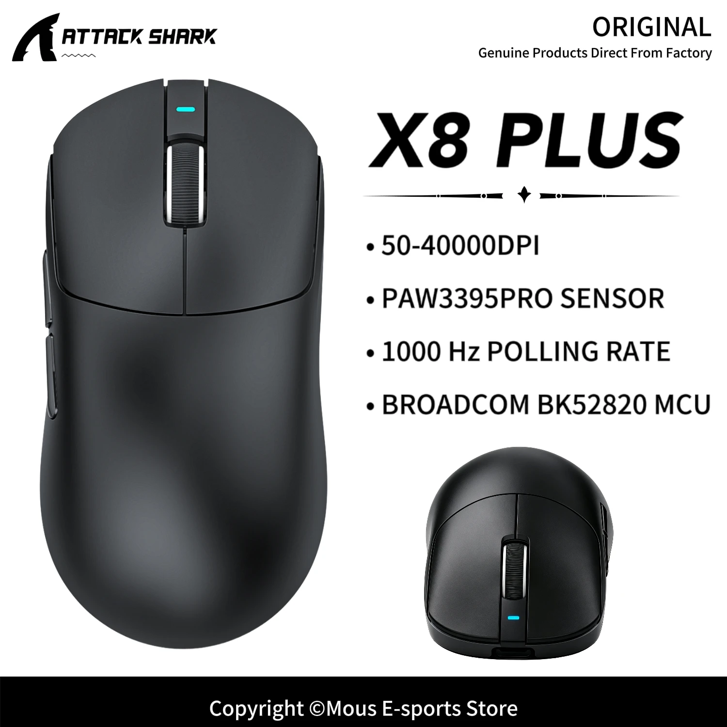

X8 PLUS ATTACK SHARK Wireless Gaming Mouse PAW3395PRO Sensor 40000DPI HUANO 100 Million Switch and Dual 8000 Hz for PC