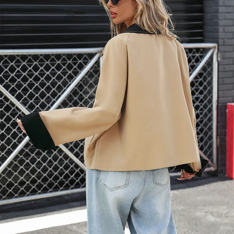 Strickjacke Herbst Neue Koreanische Ins Stil Kontrast Revers Kurze Dünne Jacke für Frauen