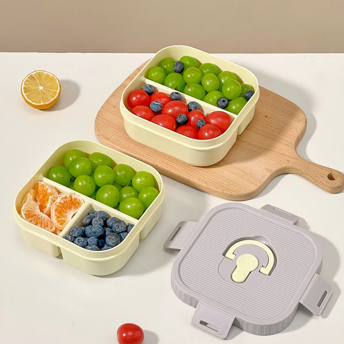 WORTHBUY Tragbare Kunststoff-Lunchbox mit Fach, mikrowellengeeignet, Obstsalat-Lunchbehälter, für Kinder, Studenten, auslaufsichere Bento-Box – Detail 3
