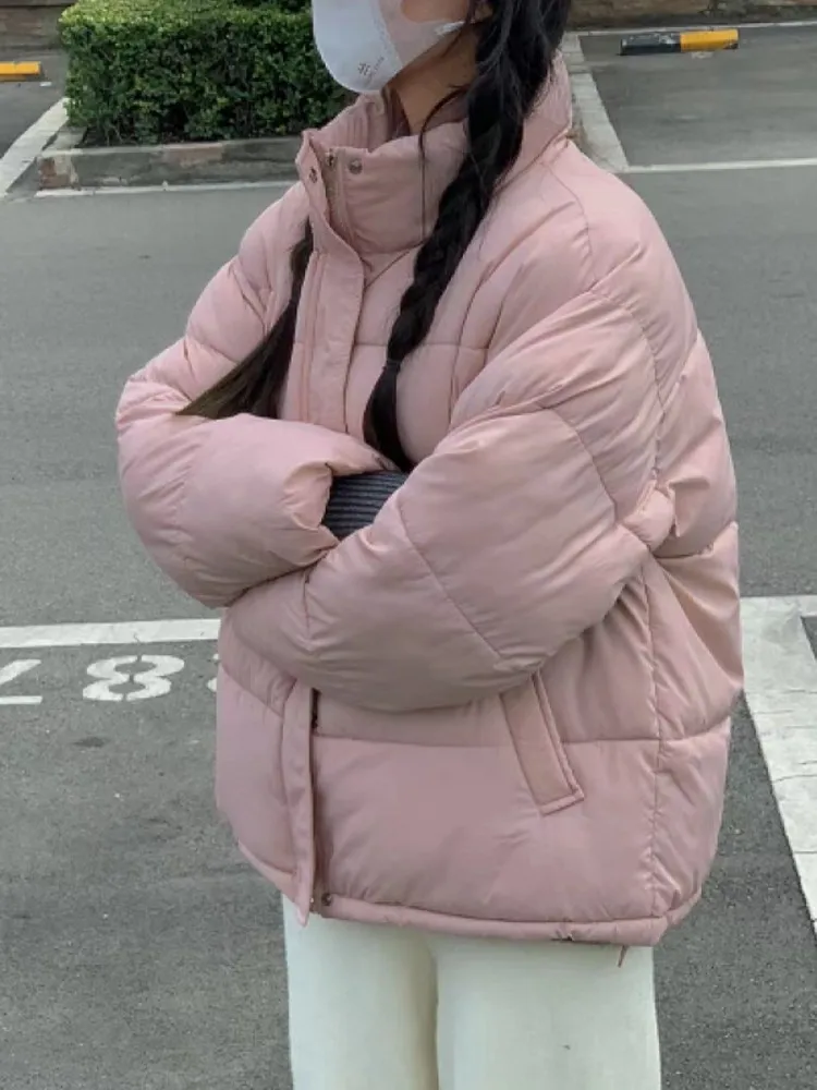 Korean Sle ort Puffer Jaet Women's Thiened Cotton Coat Bread Sle Autumn Winter New Arrival Commute Zipper Long Sve