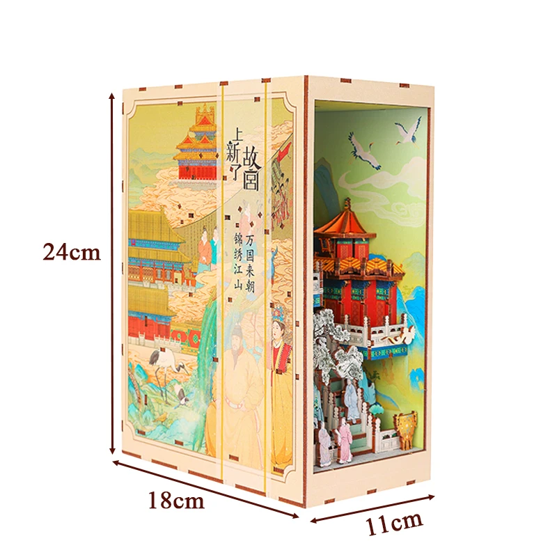 DIY Wooden Book Nook Shelf Insert Kits Miniature Model Kit Chinese Ancient Street View Bookshelf With Light Bookends Adults Gift