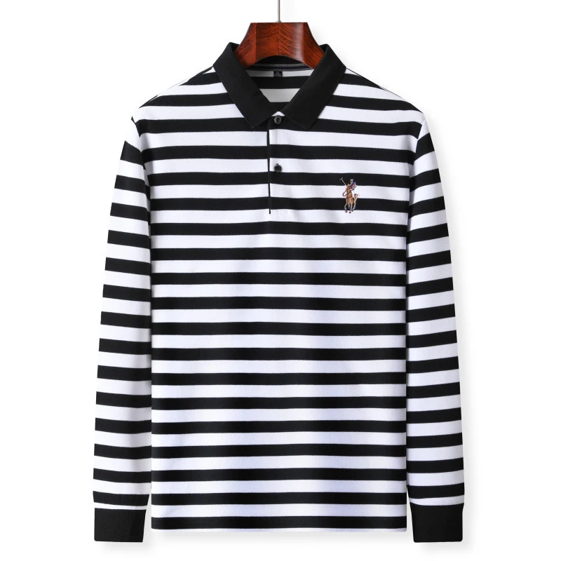 

Осень-зима новая рубашка поло Высококачественная брендовая хлопковая мужская рубашка поло Деловая повседневная полосатая однотонная рубашка поло мужская одежда