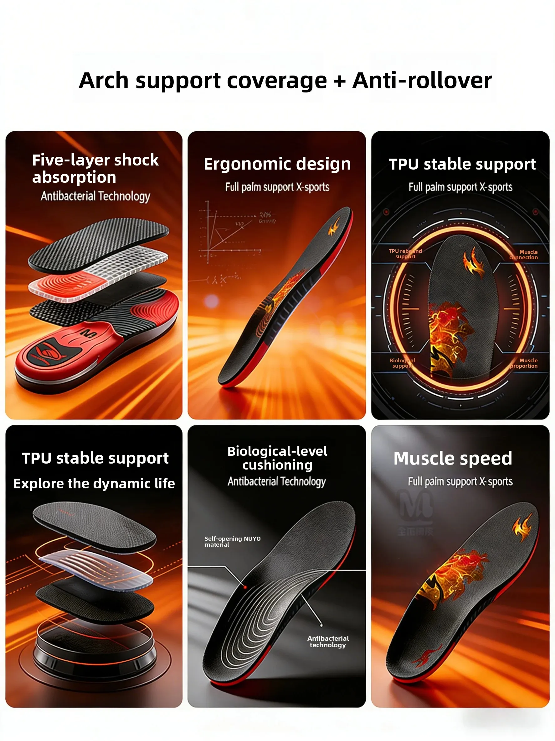 MaiGaoLe Arch Support Shoe Inserts Professional Basketball Badminton Shock Absorption Anti-Turnover Universal Men Women Sport...