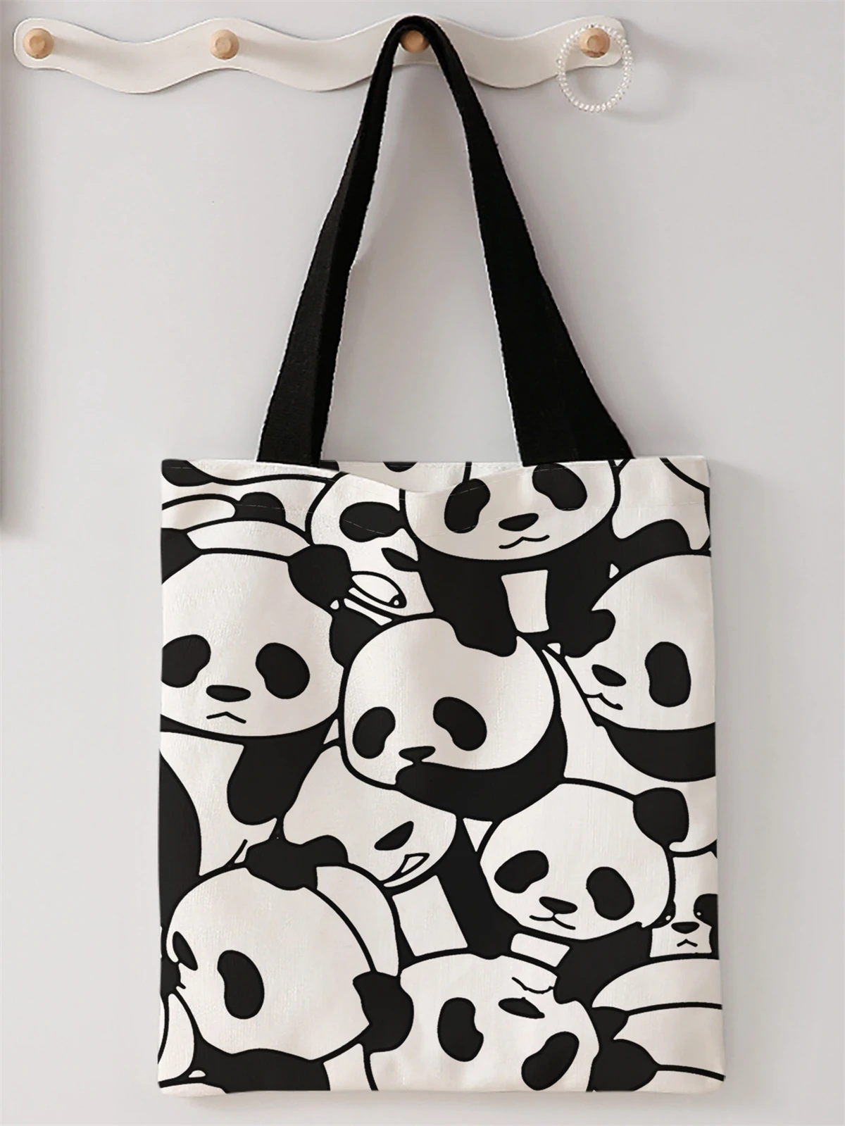 Panda Pattern Printed Casual Handbag Reusable Fashionable 35x40cm Backpack Multifunctional Handbag Shopping Bag Daily Use