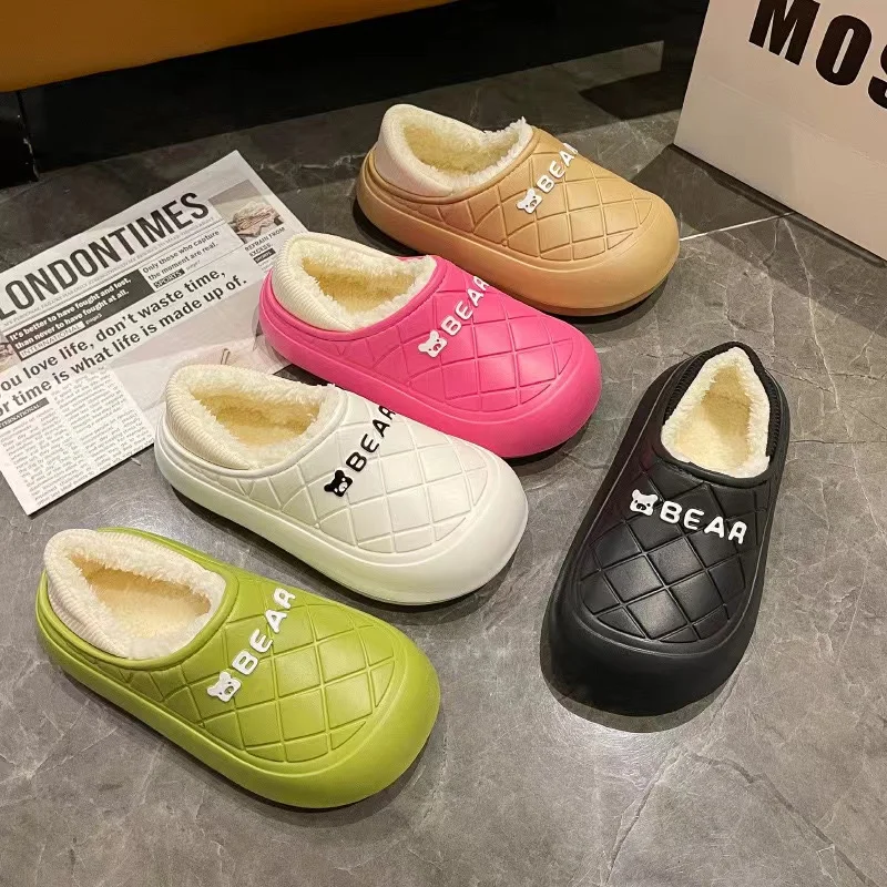 2024 Cotton slippers female winter home indoor shoes for women warm Non Slip Fuzzy Floor House Plush Men Male House waterproof