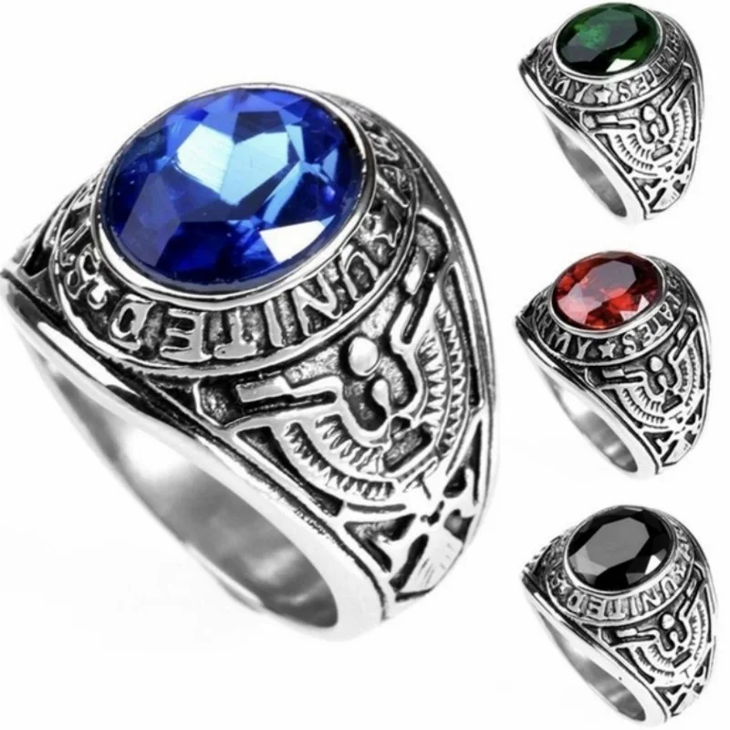 American Gi Gepersonaliseerde Retro Eagle Set Rood Blauw Zwart Smaragd Ring Heren Accessoires