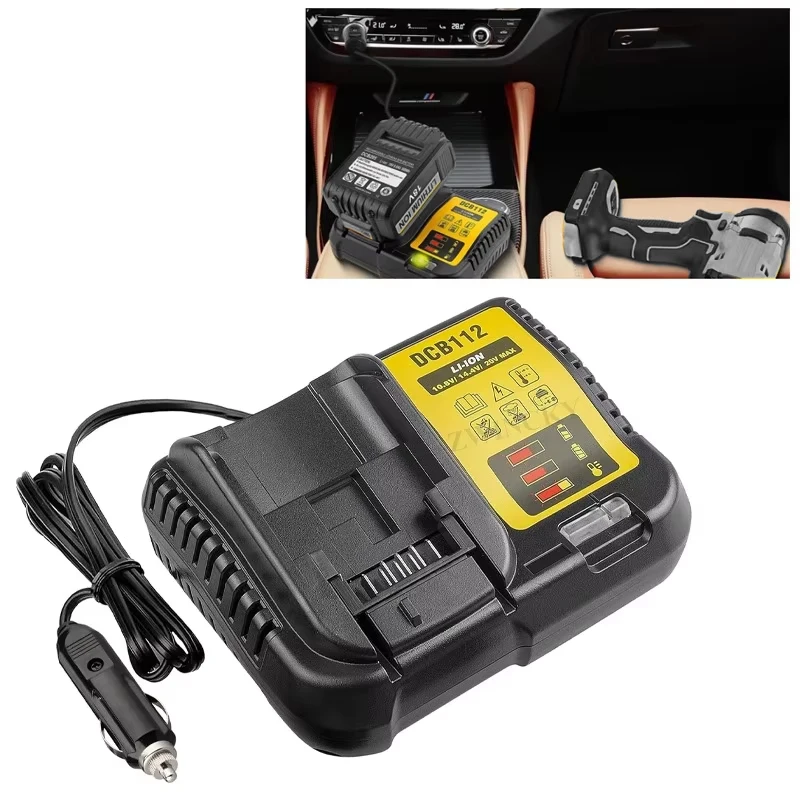 

For Dewalt，12V 20V 60V Lithium-Ion Battery use on Car Charging Input 12V/24V Cigarette Lighter Plug Car Charger DCB200 DCB230
