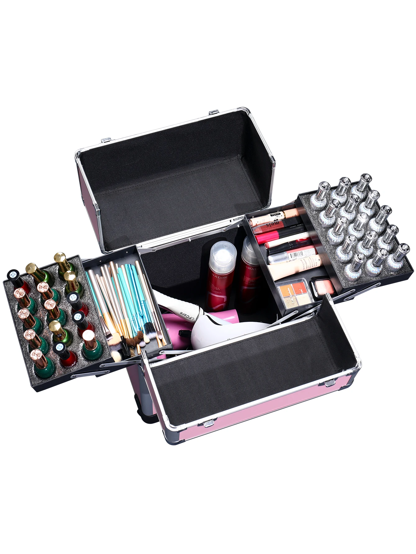 Makeup Train Case, Professional Rolling Makeup Trolley with Adjustable Dividers, Nail Polish Organizer,Jewelry Travel train case