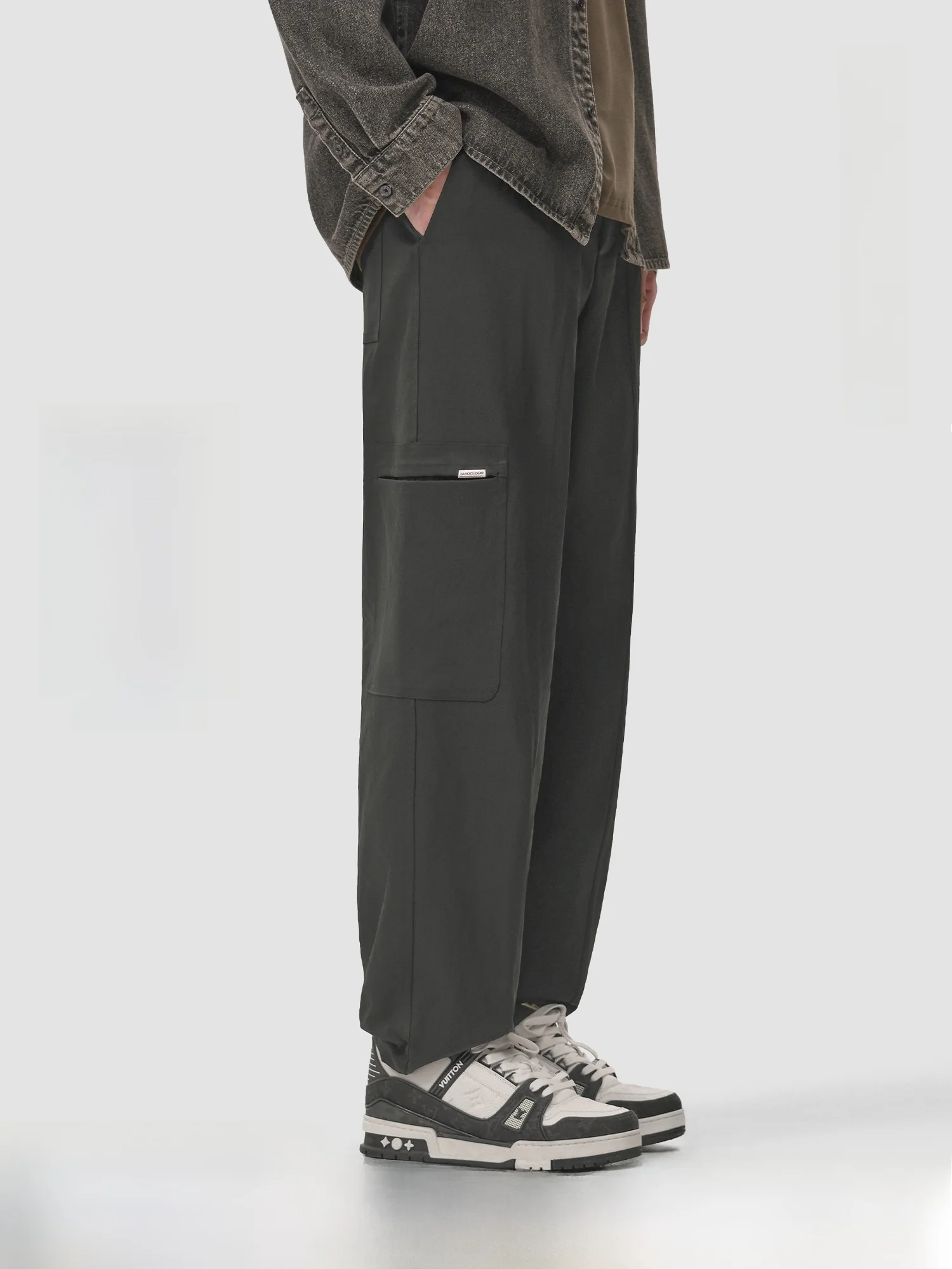 

Maloud American Casual Retro Cargo Work Pants Men's Spring Autumn Dstring Trousers Loose Fit Faion Urban Sle Polyest...